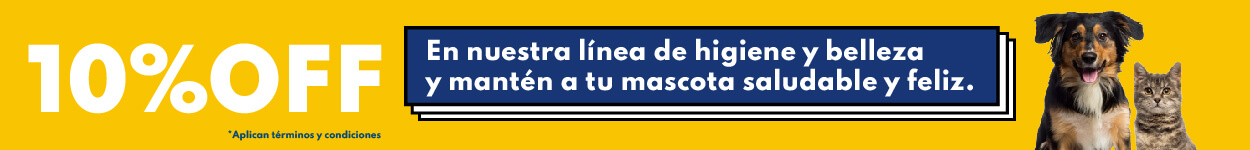 Recibe el 10% off en nuestra línea de higiene y belleza y mantén a tu mascota saludable y feliz.  
